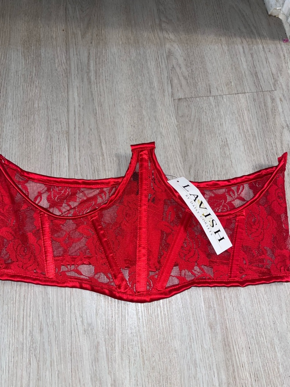 Daisy Corsets Red Lace Bustier Crop Top - Picture 5 of 7